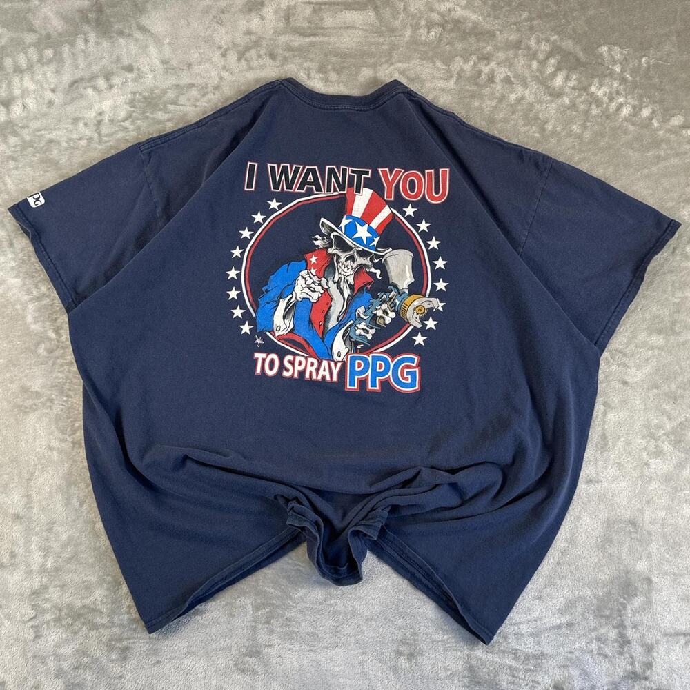 Vintage PPG “I Want You To Spray PPG” Graphic T-Shirt Navy Distressed size XXL